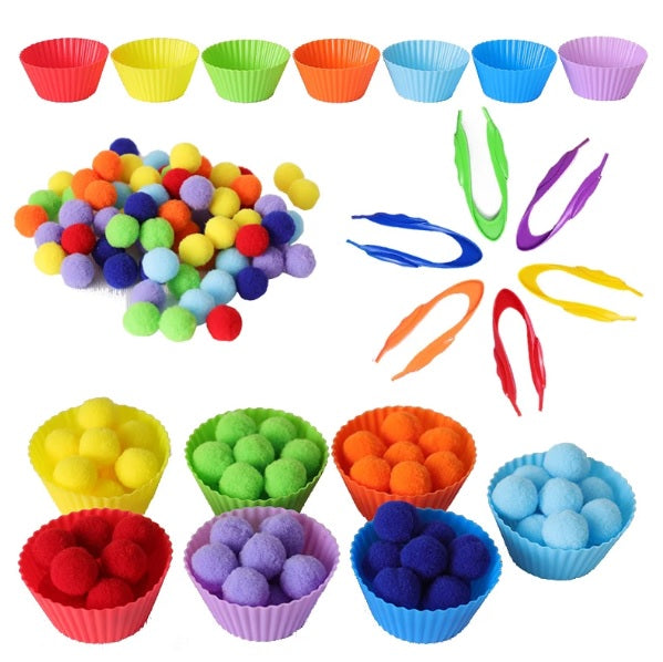 Rainbow Counting Pompoms Montessori - 70 Pack